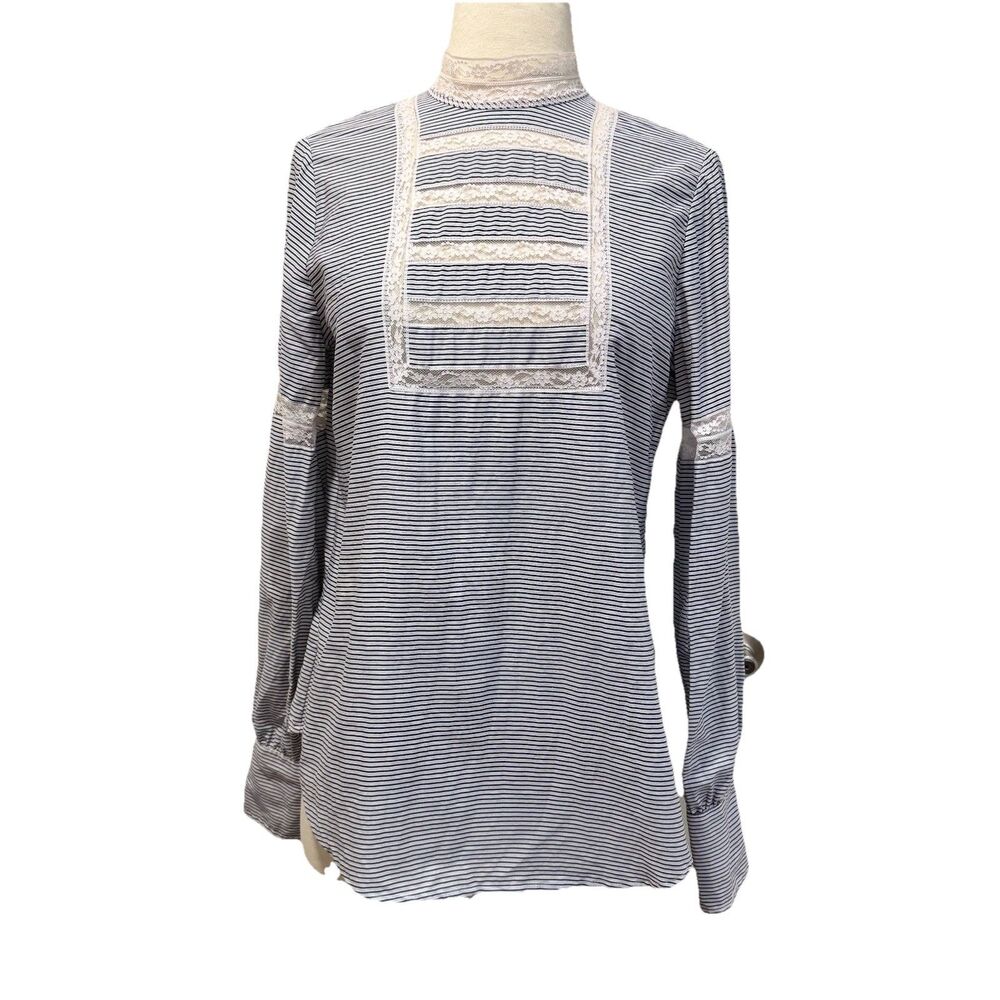 Ralph Lauren Womens Shirt Blouse Med Lace Trim Victorian Cottagecore Steampunk - Picture 2 of 10